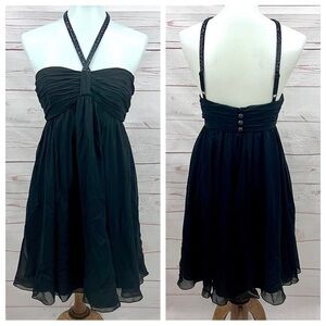 Vintage Y2K Betsey Johnson Evening Black Label Beaded Halter Babydoll Dress